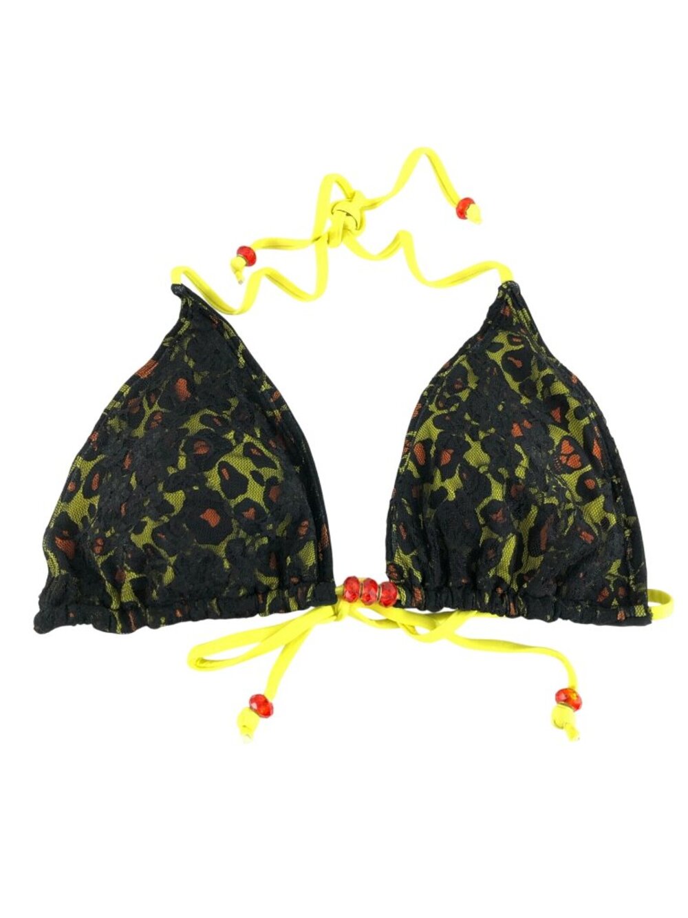 Sinful by Affliction Bikini Top Reversible Leopard Lace Overlay Black Yellow L